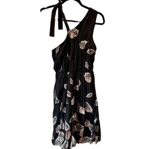 Tanya Taylor Ira Bubble Hem Black Dress Double Layered Print Lined NWT Size L